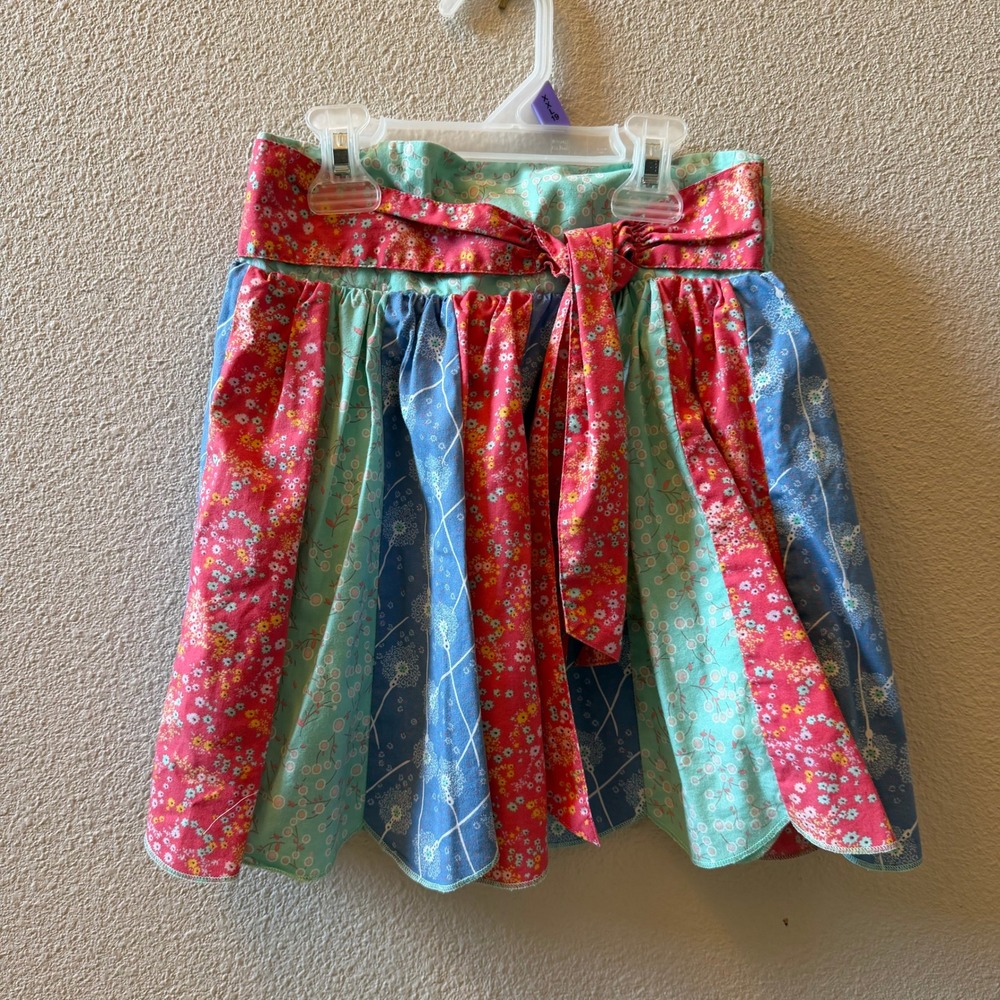 Matilda Jane Girls Floral Patchwork Skirt Red Blue Mint Size 6 Scalloped Hem